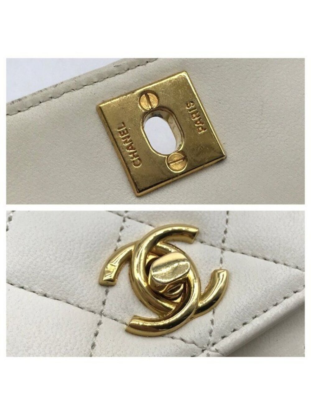 Chanel CC Logo Mini Quilted Lambskin Chain Shoulder Bag Turnlock White - Picture 10 of 10
